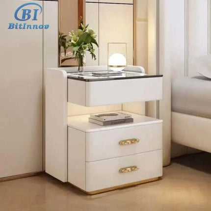 Luxury Wooden Bedroom Furniture Smart Table Modern Nightstands with USB Wireless Charging