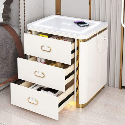 Modern Smart Nightstand with LED Light and Wireless Charging – 3 Drawer Bedside Table for Bedroom Storage