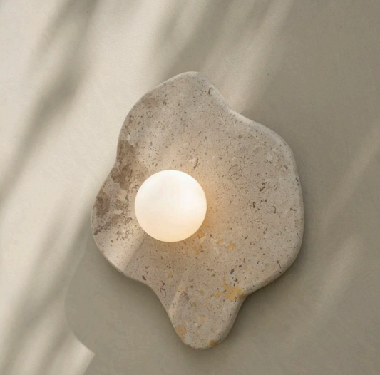 Italian Luxury Marble Wall Lamp – Round Decorative Light with Natural Brass & Iron for Living Room, Bedroom & Hallway