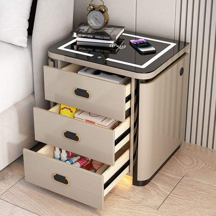 Modern Smart Nightstand with LED Light and Wireless Charging – 3 Drawer Bedside Table for Bedroom Storage