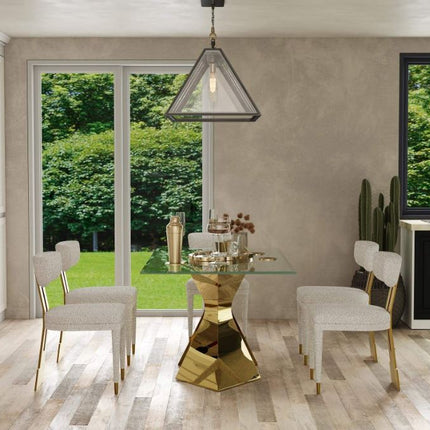 Modern Dining Set Tempered Glass Table Room Furniture Stainless Steel Frame With Velvet Dining Chair for Home Villa Hotel Restaurant Use