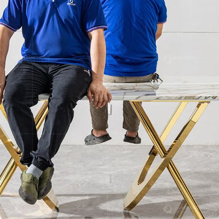 Italian Household Dining Room Furniture Golden Stainless Steel Frame Marble Top Dining Table Set Modern Luxury