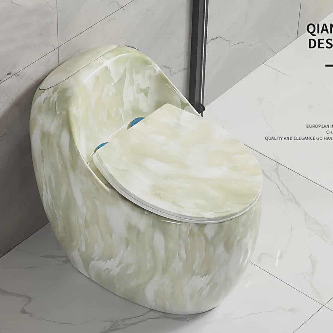 Luxury Round Egg Shape Floor Mount Toilet – Green Marble Porcelain One-Piece Siphonic WC for Modern Bathrooms