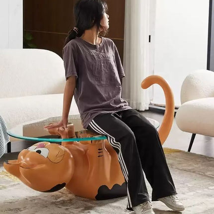Modern Design Garfield Coffee Table or Center Table Cat-Inspired Glass Top Coffee Table FRP Furniture for Home Living Room Villa