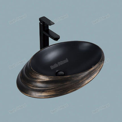 Black Porcelain Oval Hand Wash Vessel Lavabo Bathroom Sinks Art Basin Porcelain Basin Bath Sink