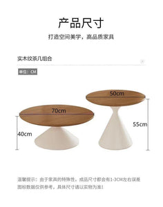 Modern Cream Solid Wood Coffee Table – Minimalist Circular Edge Table for High-End Living Room & Home Décor