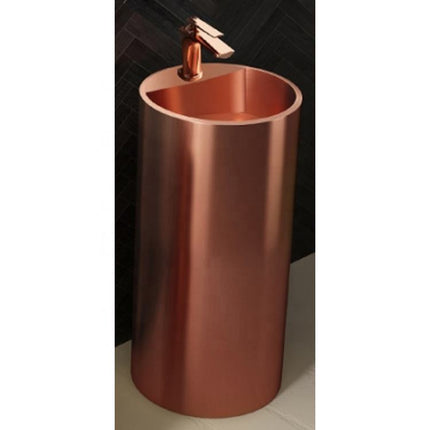 Luxury Rose Gold Freestanding Round Basin – Modern Pedestal Wash Sink for Elegant Bathrooms, Hotels & Powder Rooms