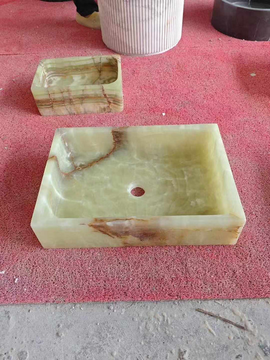 Transparent Green  Real Jade Stone Wash Basin for the Table