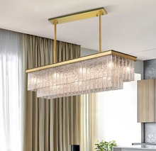 Lade das Bild in den Galerie-Viewer, Luxury Modern Rectangular Crystal Chandelier – Gold Frame Linear Pendant Light 100CM

