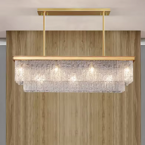 Luxury Modern Rectangular Crystal Chandelier – Gold Frame Linear Pendant Light 100CM