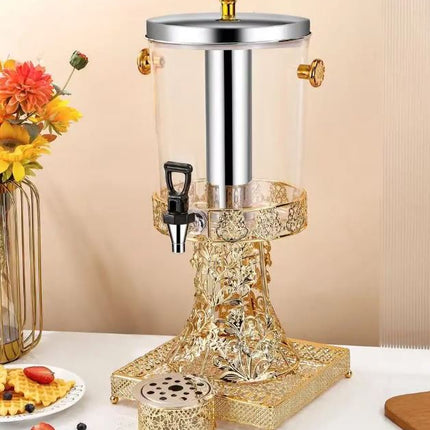 Distributeur de boissons de luxe en acier inoxydable 8L, base dorée, robinet de fête. Matériaux : plastique et acier inoxydable. 