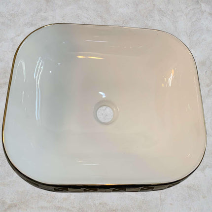 Luxury Square Porcelain Tabletop Wash Basin with Striking Gold Diamond Pattern