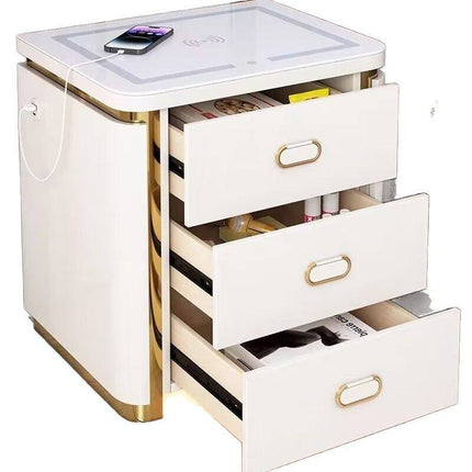 Modern Smart Nightstand with LED Light and Wireless Charging – 3 Drawer Bedside Table for Bedroom Storage