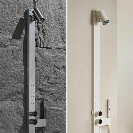 Ensemble de douche mural tubulaire – Mitigeur moderne eau chaude/eau froide avec pommeau de douche effet pluie et robinet de baignoire à main