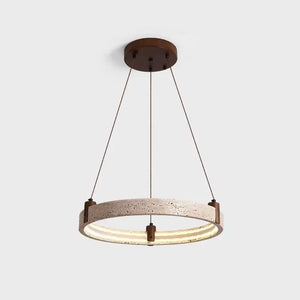 Modern Minimalist Luxury Round Ring Travertine Chandelier – Hanging Light for Living Room, Bedroom, and Lobby