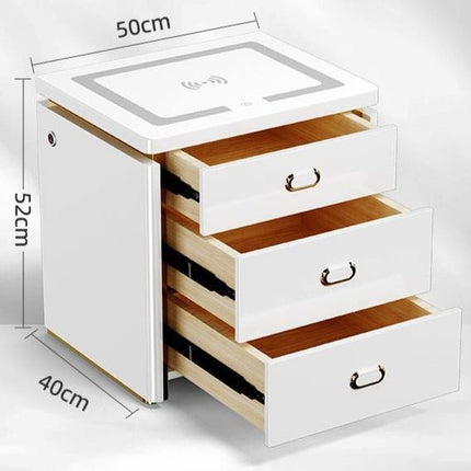 Modern Smart Nightstand with LED Light and Wireless Charging – 3 Drawer Bedside Table for Bedroom Storage