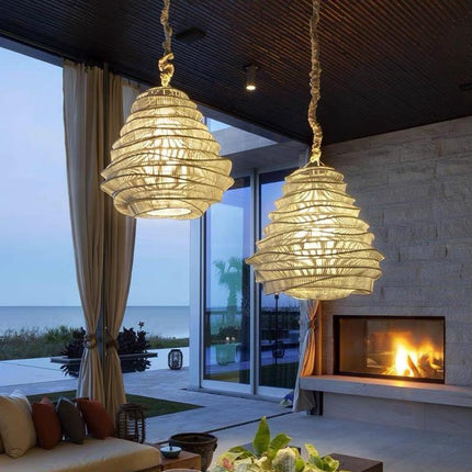 Handmade Natural Rattan Hanging Lamp – Creative Indoor Pendant Light for Country Homes & Restaurant Décor