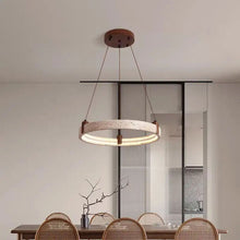 Cargar imagen en el visor de la galería, Modern Minimalist Luxury Round Ring Travertine Chandelier – Hanging Light for Living Room, Bedroom, and Lobby
