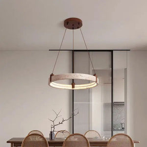 Modern Minimalist Luxury Round Ring Travertine Chandelier – Hanging Light for Living Room, Bedroom, and Lobby