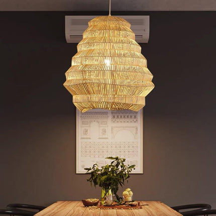 Handmade Natural Rattan Hanging Lamp – Creative Indoor Pendant Light for Country Homes & Restaurant Décor