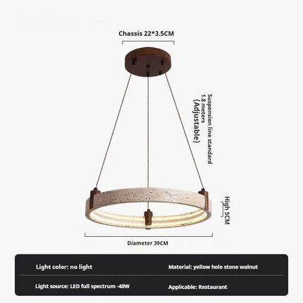 Modern Minimalist Luxury Round Ring Travertine Chandelier – Hanging Light for Living Room, Bedroom, and Lobby