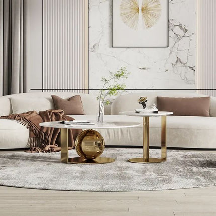 Wohnzimmermöbel Smart Glass Kleiner Stein Couchtisch Satztisch Gold Luxus Modern Couchtische 