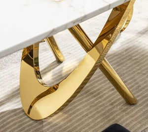Italian Household Dining Room Furniture Golden Stainless Steel Frame Marble Top Dining Table Set Modern Luxury