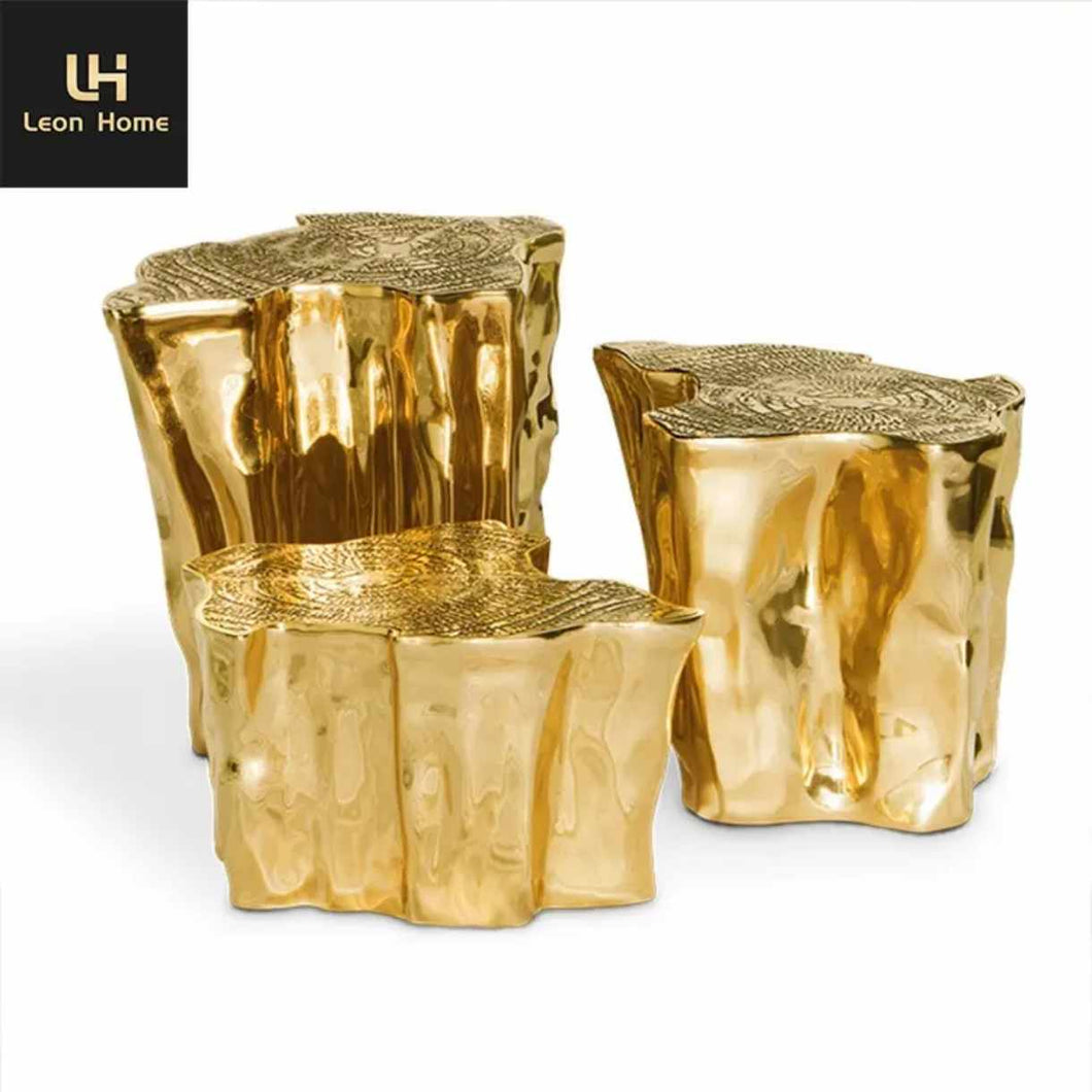 Tree Trunk Gold Coffee Table Glossy Stainless Steel Modern Style Luxury Living Room Furniture Golden Coffee Table