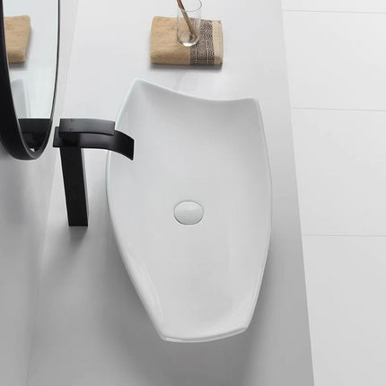 Einzigartiges Design, weißes Porzellan-Aufsatzwaschbecken, modernes Badezimmer-Kunstwerk, Aufsatzwaschbecken in unregelmäßiger Form, Waschtischmontage