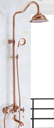 American Rosegold Electroplated Shower Full Brass Natural Jade Stone Rose Gold Shower Head Set European Style Antique Hot and Cold Water Faucet