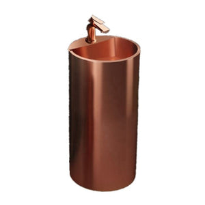 Luxury Rose Gold Freestanding Round Basin – Modern Pedestal Wash Sink for Elegant Bathrooms, Hotels & Powder Rooms