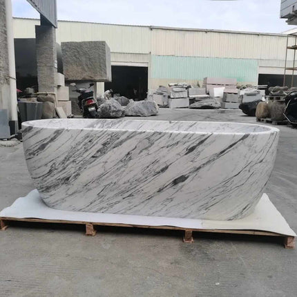 Luxury Real Marble Stone Bathtub – Handcrafted Freestanding Soaking Tub