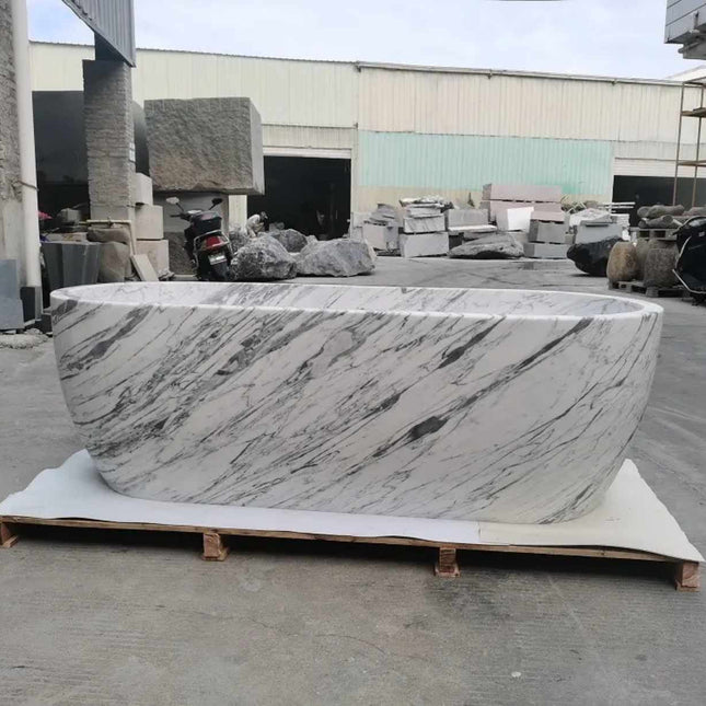 Luxury Real Marble Stone Bathtub – Handcrafted Freestanding Soaking Tub