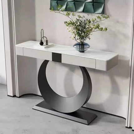 Luxury Rock Panel Wall-Mounted Semicircle Porch Table – Modern Minimalist End Cabinet for Household Display