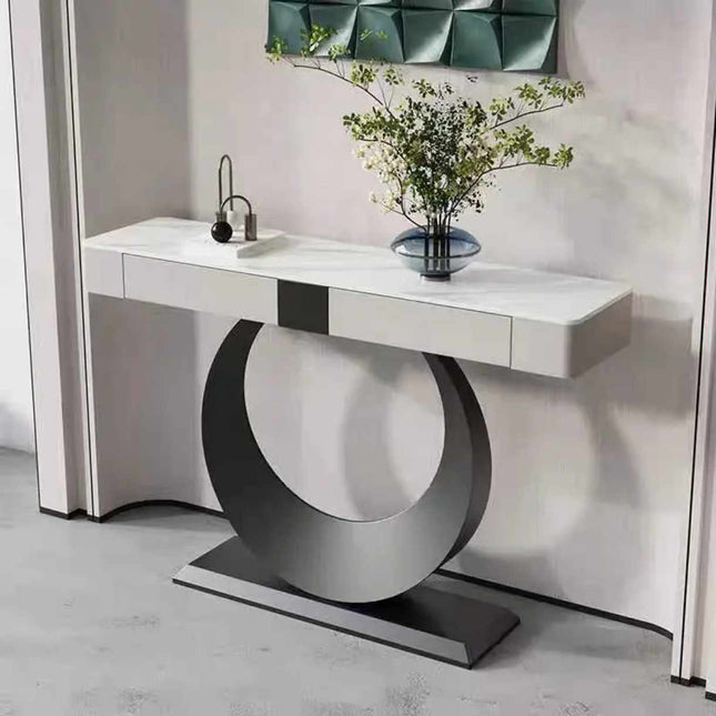 Luxury Rock Panel Wall-Mounted Semicircle Porch Table – Modern Minimalist End Cabinet for Household Display
