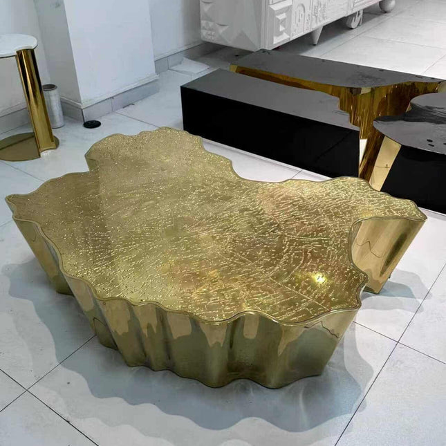 Luxury Modern Titanium Gold Stainless Steel Central Coffee Table Set – Bulk Metal Furniture for Elegant Living Rooms