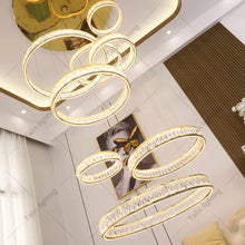 Load image into Gallery viewer, Luxury Upscale Ring Chandeliers Large Contemporary Modern Crystal Long Staircase Chandelier Circle Hanging Crystal Chandelier
