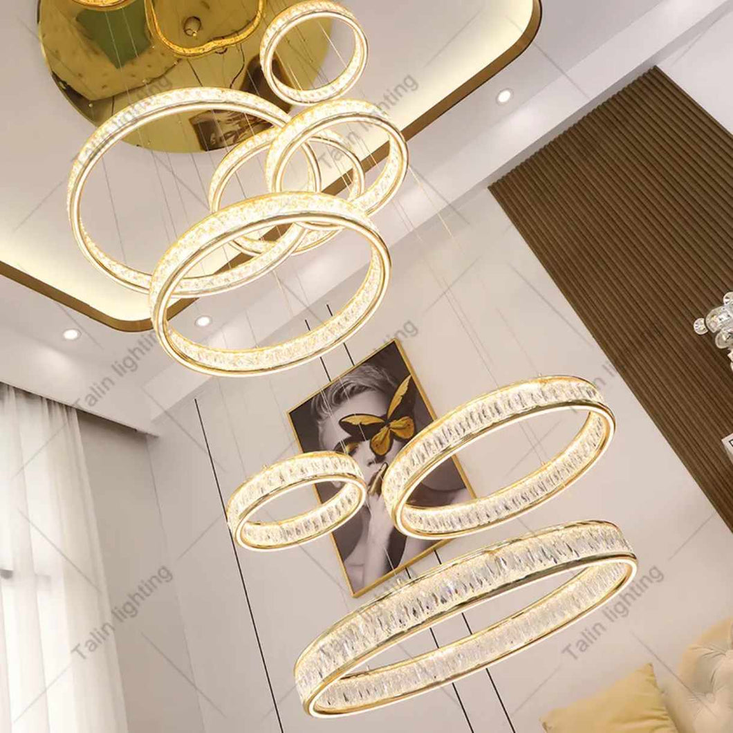 Luxury Upscale Ring Chandeliers Large Contemporary Modern Crystal Long Staircase Chandelier Circle Hanging Crystal Chandelier