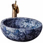 Blue & White Hand-Painted Porcelain Wash Basin – Round Countertop Bathroom Sink