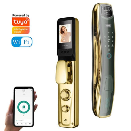 Smart Home Keyless Entry Fingerprint Reader Wood Door Safe Camera  WiFi Network Key Access Lock Face