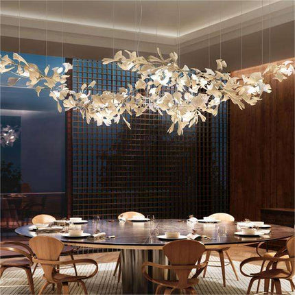 Large Artistic Ceramic Apricot Leaf Chandelier – Luxury Glass Pendant Light for Hotel & Villa Lobby Interior Décor
