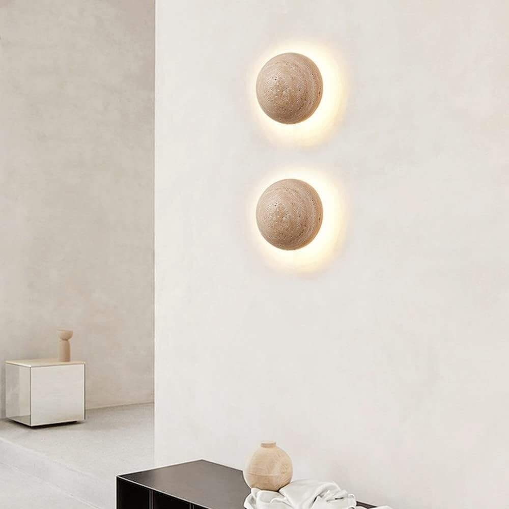 Travertine Round Wall Lamp Nordic Decor Bedroom Bedside Japanese Restaurant Staircase Wall Ambient Light