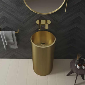 Luxury Gold Freestanding Bathroom Sink – Modern Floor Standing Washbasin for Elegant Bathrooms & Powder Rooms