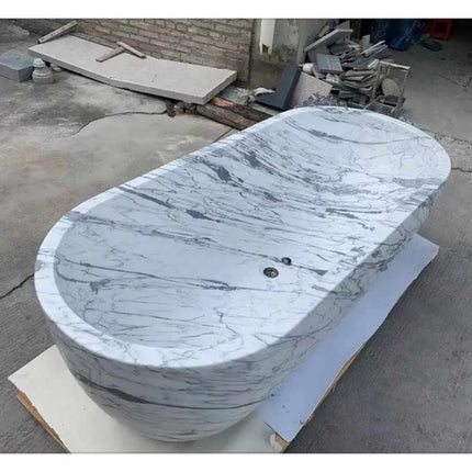 Luxury Real Marble Stone Bathtub – Handcrafted Freestanding Soaking Tub