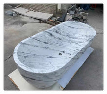 Cargar imagen en el visor de la galería, Luxury Real Marble Stone Bathtub – Handcrafted Freestanding Soaking Tub
