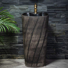 Load image into Gallery viewer, Modern Style Porcelain Pedestal Sink – Single Hole Outdoor Floor-Standing Washbasin with Integrated Drainer for Courtyard, Balcony, Garden, and Hotel Use
