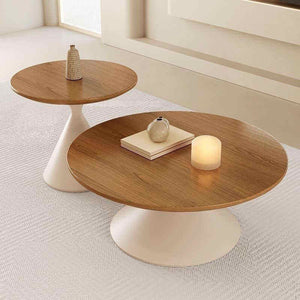 Modern Cream Solid Wood Coffee Table – Minimalist Circular Edge Table for High-End Living Room & Home Décor