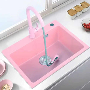 Pink Quartz Kitchen Sink – Large Single Bowl, Handmade & Durable