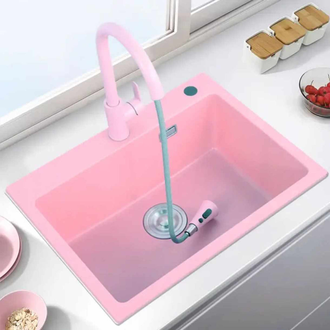 Pink Quartz Kitchen Sink – Large Single Bowl, Handmade & Durable