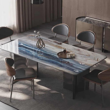 Ensemble table et chaises de salle à manger en pierre cristalline de style italien moderne – Mobilier léger et luxueux en microcristal naturel pour la maison et la salle à manger
